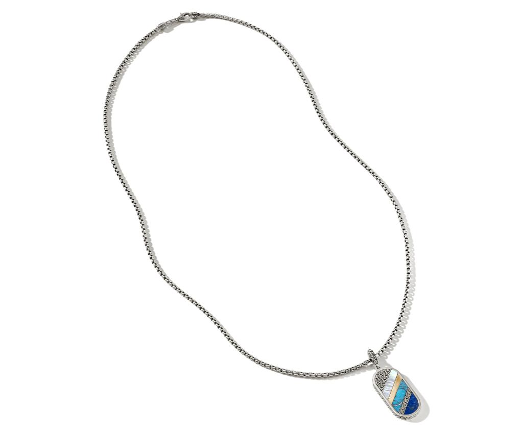Carved Chain 18K Gold &amp; Silver Pendant on Box Chain Necklace